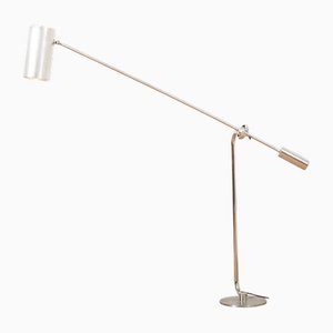 Counterbalance Floor Lamp in Chrome-Plated Metal Base and Stem, Aluminum Cylinder Shade