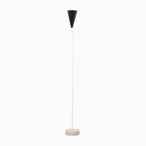 Ceiling Floodlight in White Marble Base, White Painted Steel Tube Rods and Black Sheet Metal Shade
