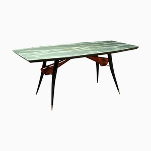 Vintage Italian Table in Exotic Wood and Glass, 1950s