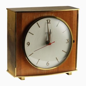 Vintage Table Clock in Junghans Wood and Glass, 1950s