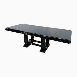 Table de Salle à Manger Extensible Art Déco en Laque Noire et Chrome, 1930