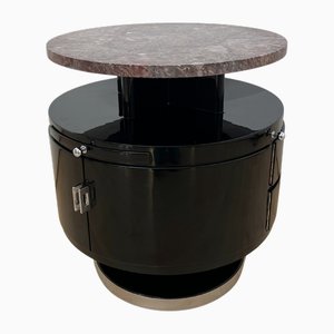 Vintage Art Deco Side Table in Black Lacquer and Marble, 1930