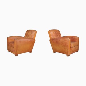 Patinierter Art Deco Ledersessel, Frankreich, 1940