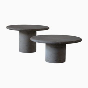 Runde Couchtische aus Travertin, Italien, 1970er, 2er Set