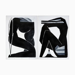 Alberto de Blobs, Both of Us Diptych in Black and White, Acrylic on Paper, 2024