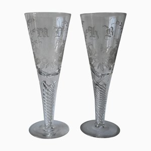 Large Twisted Friendship or Wedding Wine Glasses, 19th Century, Set of 2
