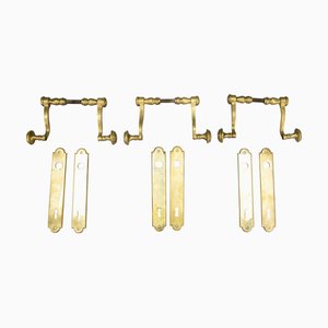 Ensembles de Poignées de Porte Art Déco en Laiton avec Plaques en Trou de Serrure, France, 1930s, Set de 9