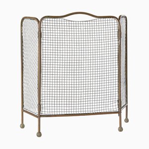Antique Folding Fire Screen in Patinated Brass, 19th Century