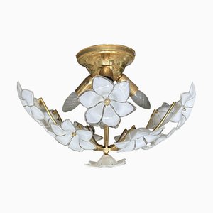 Lámpara de techo de cristal de Murano con margaritas blancas, años 80