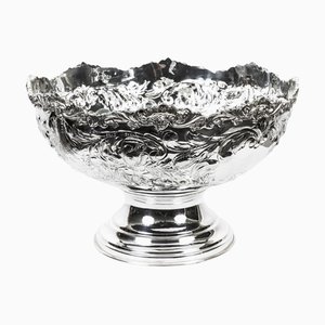 Vintage Large Silver Plated Punch Bowl Cooler with Floral Decoration