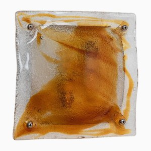 Lámpara de pared de cristal de Murano claro con estrías naranjas y burbujas pequeñas, Italia, años 70