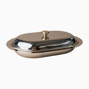 Vintage Stainless Steel Lidded Butter Dish with Gilt Details, Italy, 1970s
