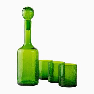 Grüne Vintage Karaffe und Gläser aus Muranoglas, Italien, 1960er, 4er Set