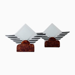 Lampes de Bureau Sculpturales Vintage en Verre de Murano avec Supports en Métal Marron, Italie, 1980s, Set de 2