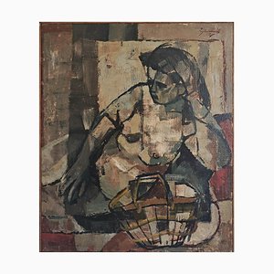 Dusan Mihailovic, Cubist Girl on the Beach, 1957, Oil on Canvas