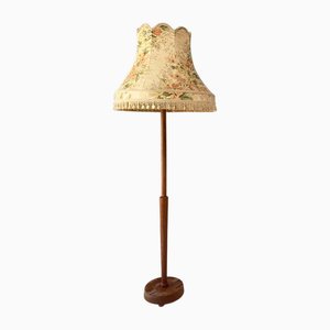 Lámpara de pie vintage de teca con pantalla grande con flecos