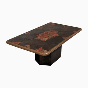 Mosaic Stone Coffee Table in Brass and Natural Stone, 1980