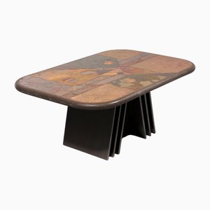 Brutalist Stone Coffee Table in Brass with Natural Stone Details, 1980
