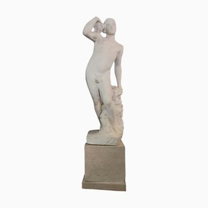 André Deluol, Homme Debout, Sculpture En Pierre, 20ème Siècle