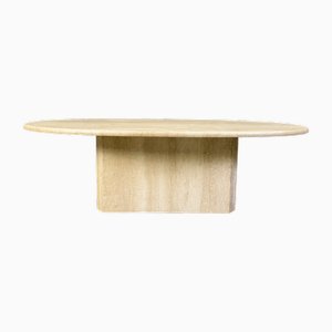 Vintage Oval Travertine Coffee Table, 1970s