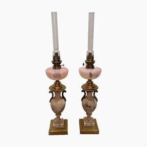 Lampes à Huile 2ème Moitié 19ème Siècle Antiques sur Urne en Marbre, France, Set de 2