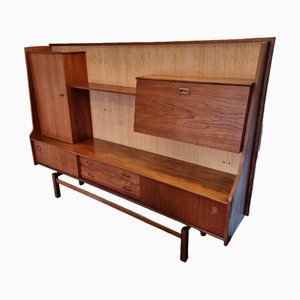 Mueble de pared vintage de madera de teca con bar, años 60