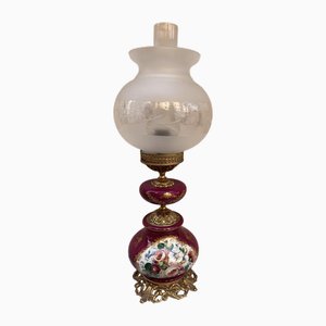 Französische Keramiklampe mit Gold & Messing Friesen, 1890er
