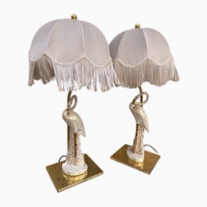 Lampade Flamingo vintage in ceramica e ottone, 1970, set di 2