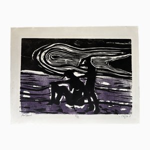 Heinz Tetzner, Gravure sur bois sur la plage, 1981, Woodcut