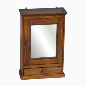 Armoire Murale Antique en Bois Sculpté avec Miroir et Ornements