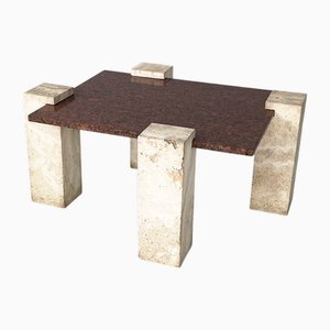 Italian Modern Rectangular Red Granite and Travertine Coffee Table, 1970s