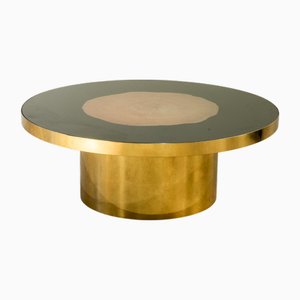 Vintage Coffee Table with Circular Black Glass Top