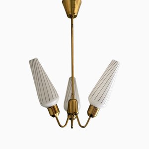 Mid-Century Scandinavian Chandelier Pendant Lamp in Brass, Sweden, 1950s