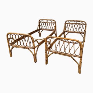 Divan Mid-Century en Rotin et Bambou avec Moustiquaires de Lit en Bois, Italie, 1960s, Set de 2