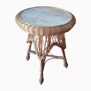 Circular Bamboo and Faux Marble Coffee Table, 1960s