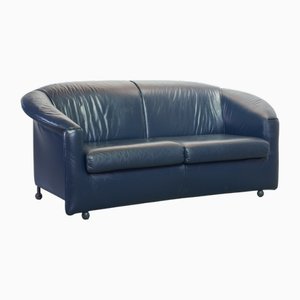 Petrol Blue Soft Leather Two-Seat Sofa Model Aura attributed to Paolo Piva for Wittmann, Austria, 1980s