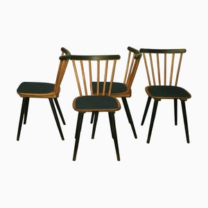 Mid-Century Dining Chairs with Splayed Legs and Petrol Blue Seats, Set of 4