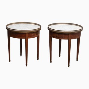 French Louis XVI Style Round Side Tables with Marble Tops and Bronze Galleries, Late 19th Century, Set of 2
