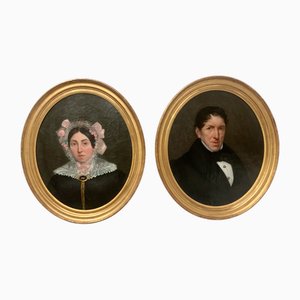 Portraits, 19th Century, Oil on Canvases, Framed, Set of 2