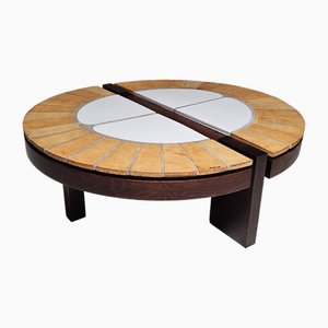 Ceramic and Oak Eucalyptus Coffee Table by Roger Capron, 1970s