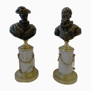Napoleon III Büsten aus gemeißelter Bronze, 19. Jh., 2er Set