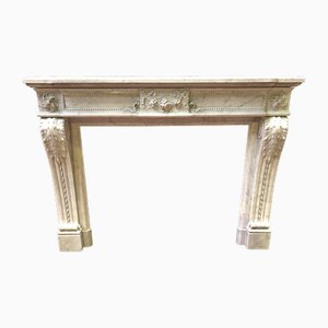 Louis XVI Style Fireplace in White Carrara Marble, 19th Century