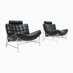Set of Vintage Black Leather Volare Chairs by Jan Armgardt for Leolux, 1998