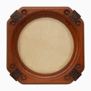 Cornice per foto Art Nouveau in quercia con decorazioni in rame di Geo Verbanck, fine XIX secolo