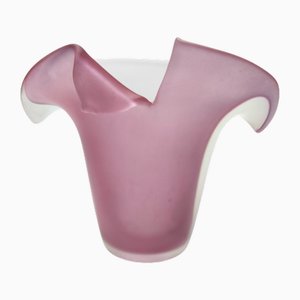 White and Pink Etched Murano Glass Vase, Italy, 1980s