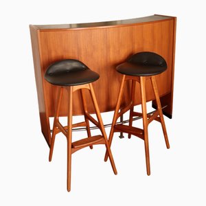Boomerang Bar and Stools in Rosewood by Erik Buch for Dyrlund, Denmark, 1960s, Set of 3