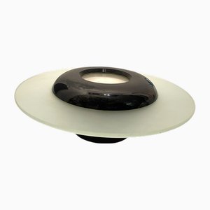 Plafonnier Vintage en Noir et Verre Givré, 1970s