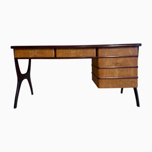 Holz Schreibtisch mit Grüner Glasplatte, Italien, 1950er