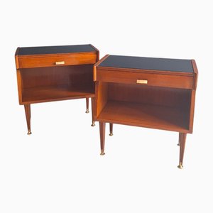 Tables de Chevet Vintage en Teck et Verre, Italie, 1960s, Set de 2