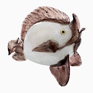 Figura decorativa de pez de cristal de Murano marrón y blanco atribuida a Vetreria Toso para Fratelli Toso, Italia, años 30